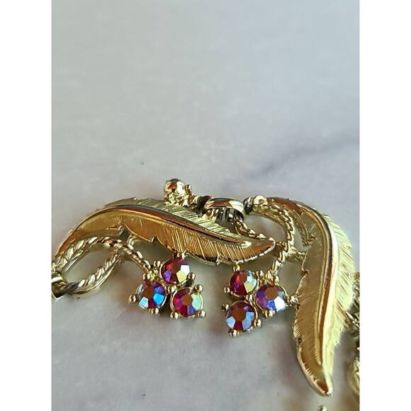 Judy Lee AB Pink Crystal Leaf Necklace Vintage - Picture 12 of 12